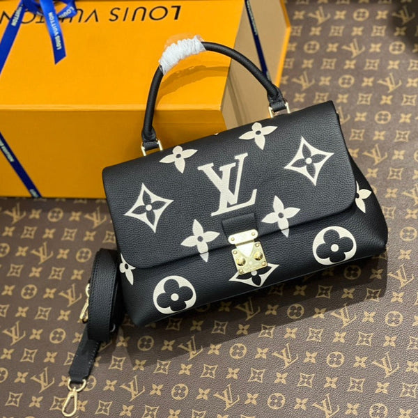 madeleine 30 black white grained embossed calfskin