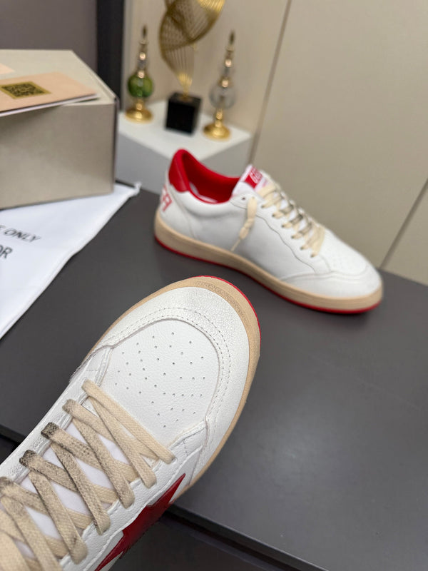 Baskets Golden Goose 26s Ball Star Cuir Rouge Blanc 735901