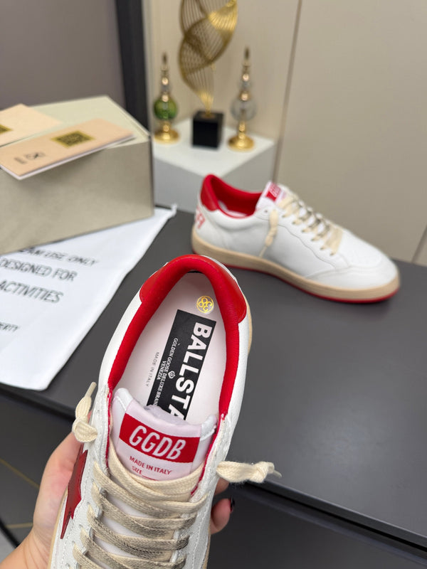 Baskets Golden Goose 26s Ball Star Cuir Rouge Blanc 735901