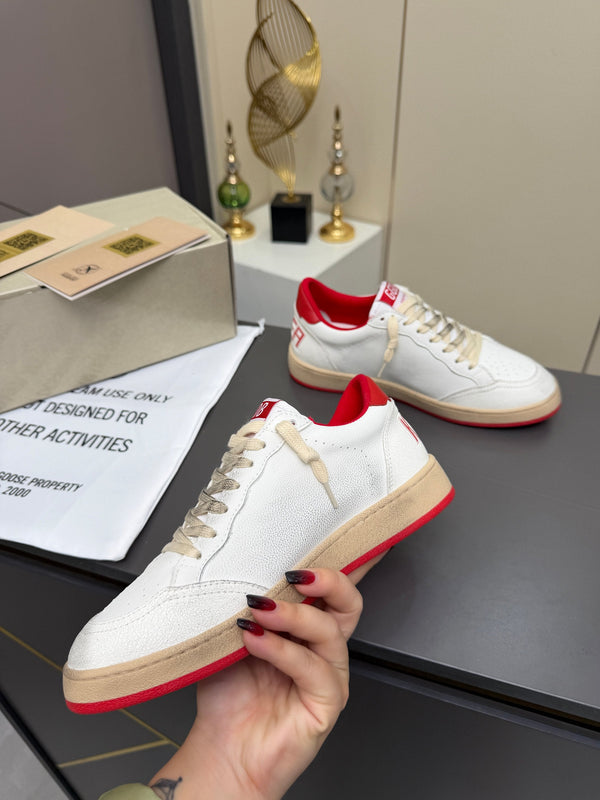 Baskets Golden Goose 26s Ball Star Cuir Rouge Blanc 735901