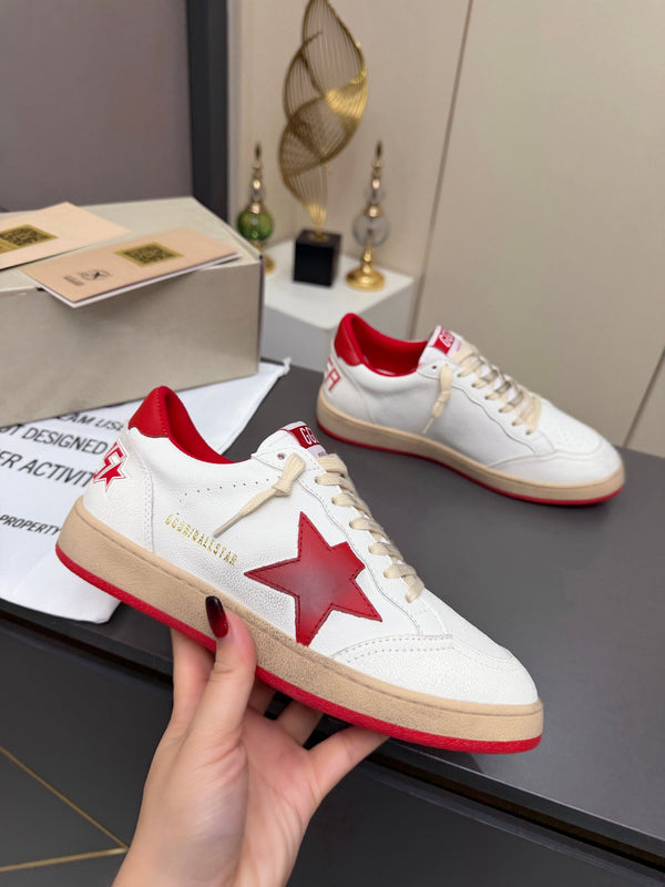 Baskets Golden Goose 26s Ball Star Cuir Rouge Blanc 735901