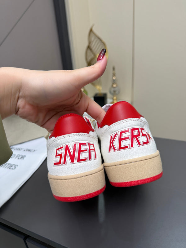 Baskets Golden Goose 26s Ball Star Cuir Rouge Blanc 735901