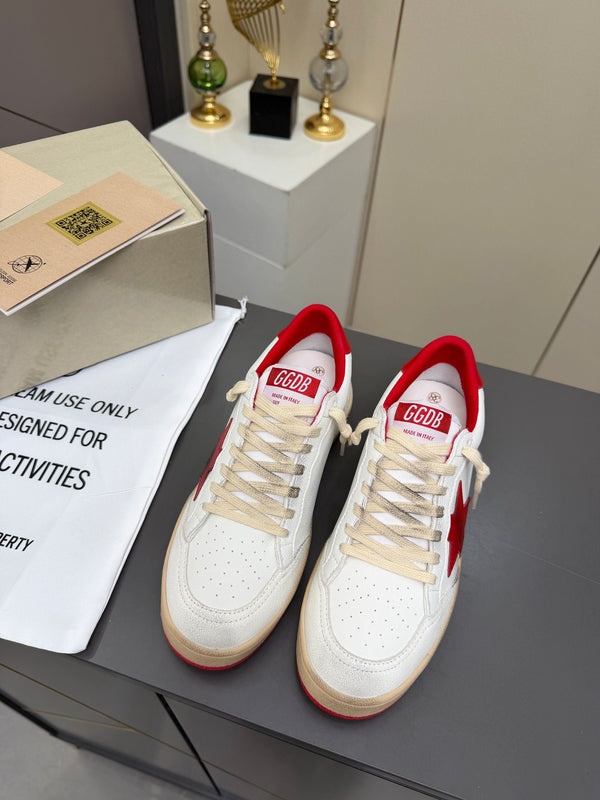 Baskets Golden Goose 26s Ball Star Cuir Rouge Blanc 735901