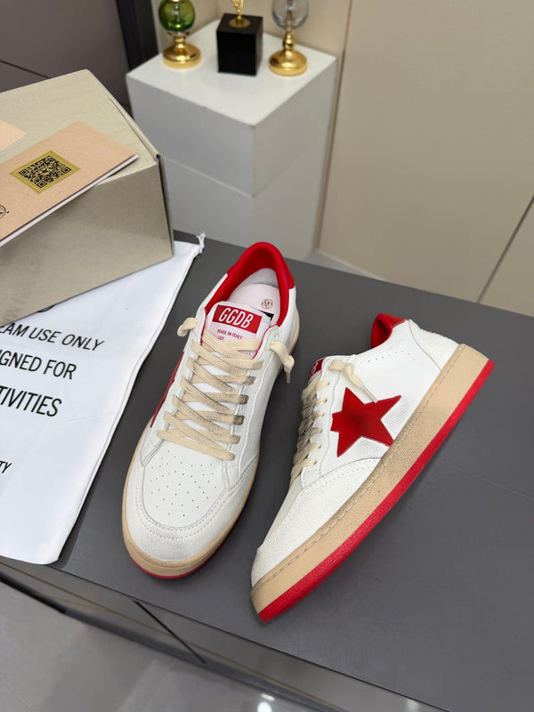 Baskets Golden Goose 26s Ball Star Cuir Rouge Blanc 735901