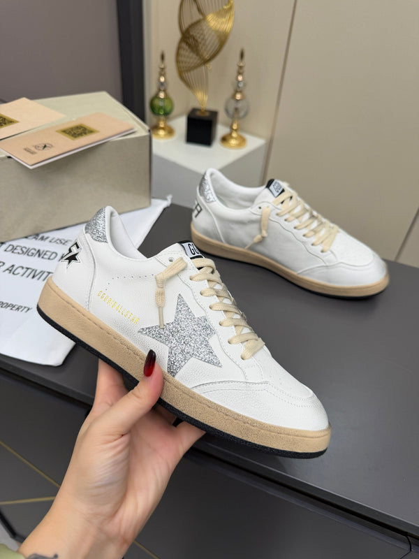 Golden Goose 26s Ball Star Sneakers White Sliver Leather 735905