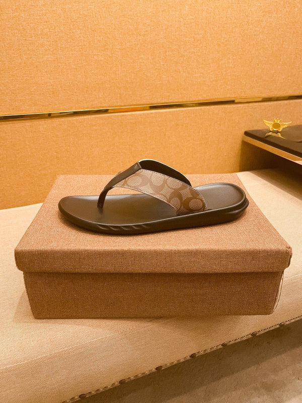 GG Men's Sandals Slide Brown Leather 587239