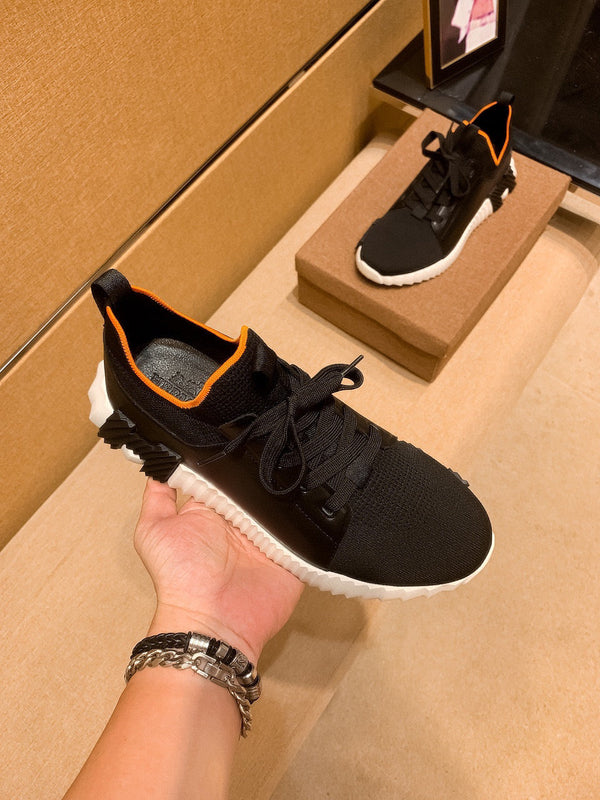 HM Men's Depart Slip-on Sneaker Black Knit Cowhide 709790