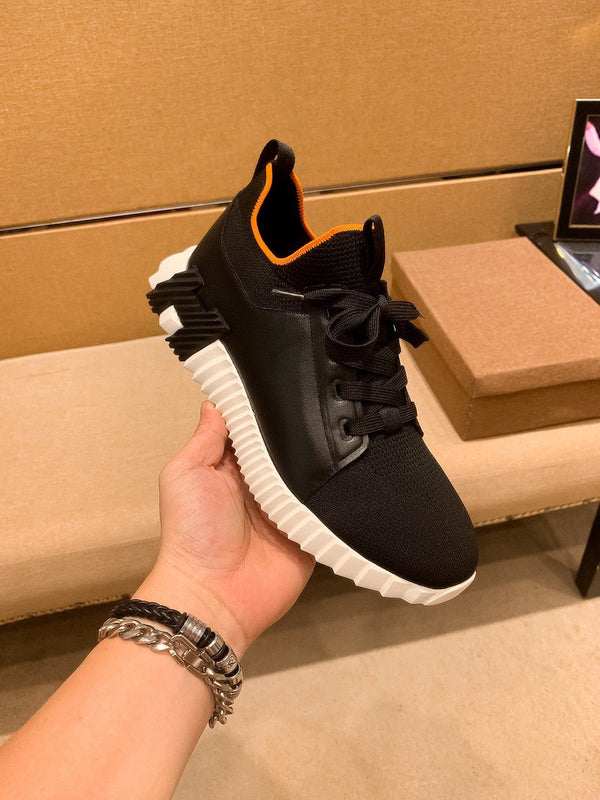 HM Men's Depart Slip-on Sneaker Black Knit Cowhide 709790