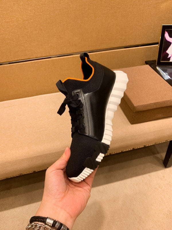 HM Men's Depart Slip-on Sneaker Black Knit Cowhide 709790