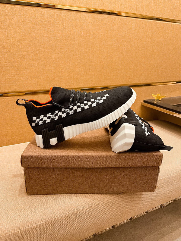 HM Men's Flex Slip-on Sneaker Black Knit Cowhide 671700