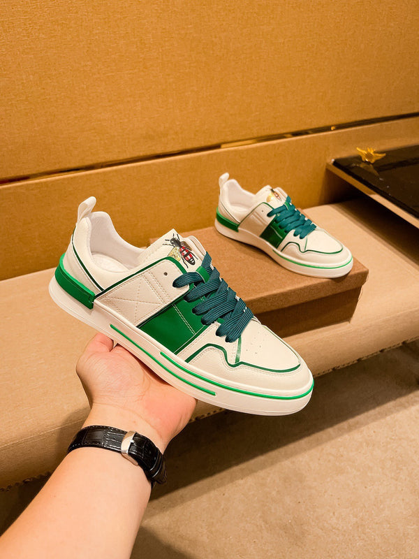 GG Men's Sneaker White Green Cowhide 671709