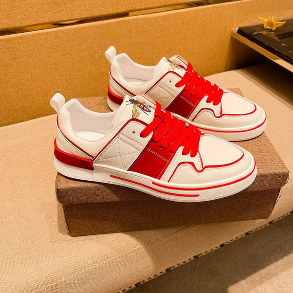 Sneaker da uomo GG in pelle di vacchetta bianca e rossa 671710