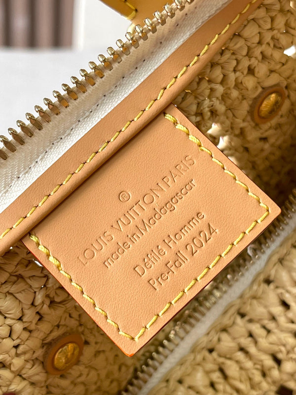 keepall bandouliere 25cm beige raffia tan calfskin