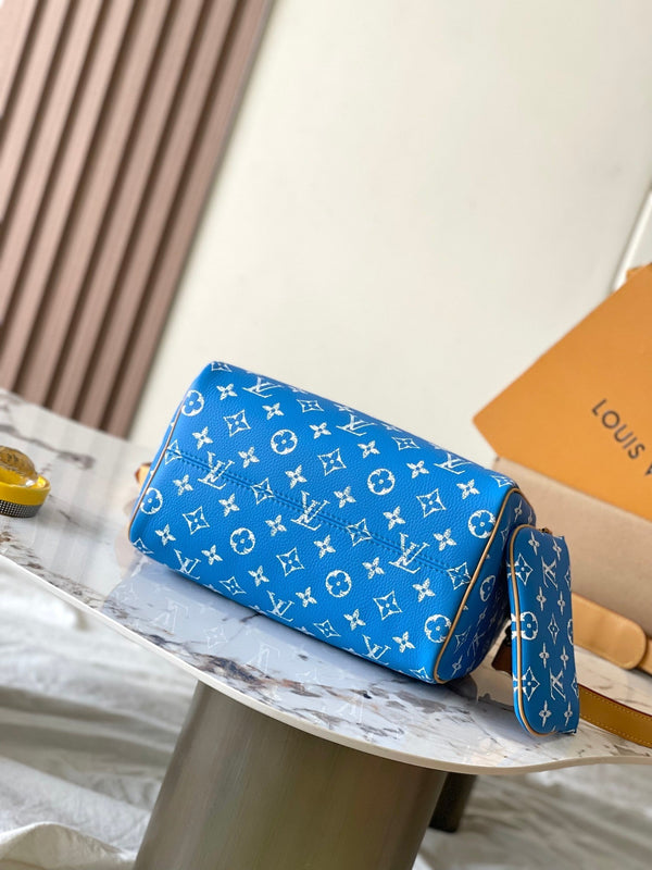 SPEEDY P9 BANDOULIÈRE 25 IN TELA MONOGRAM BLU CON FERRAMENTA ORO