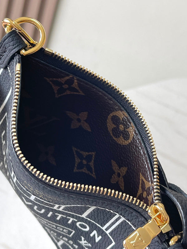 NEVERFULL BANDOULIÈRE INSIDE OUT BB 24 IN TELA MONOGRAM MARRONE E PELLE DI VITELLO NERA