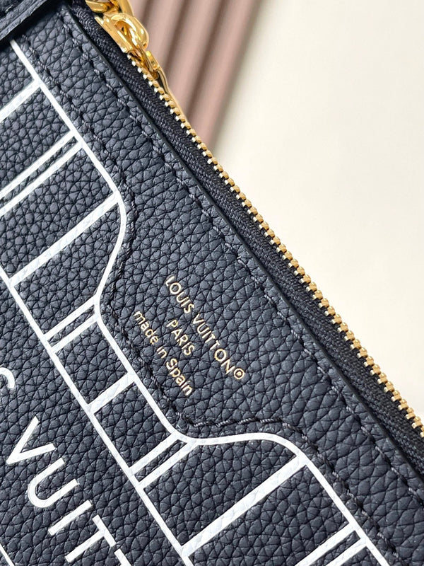 NEVERFULL BANDOULIÈRE INSIDE OUT BB 24 IN TELA MONOGRAM MARRONE E PELLE DI VITELLO NERA