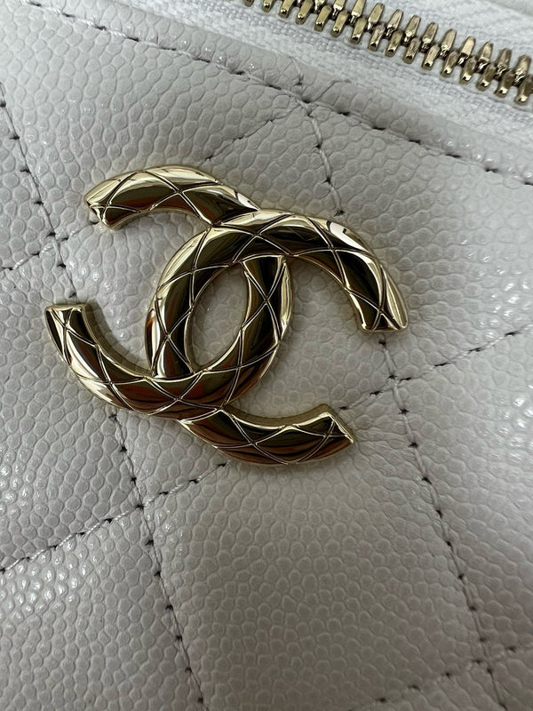 CC 25S Piccolo Vanity 17cm Pelle di vitello grana bianca Hardware oro chiaro