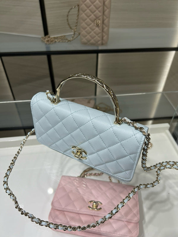 cc 25S Woc Top Handle 19cm Cloud Blue Grained Calfskin Light Gold Hardware