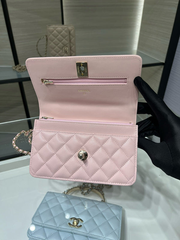 cc 25S Woc Top Handle 19cm Pink Grained Calfskin Light Gold Hardware