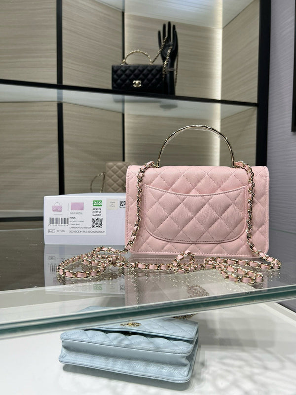 cc 25S Woc Top Handle 19cm Pink Grained Calfskin Light Gold Hardware