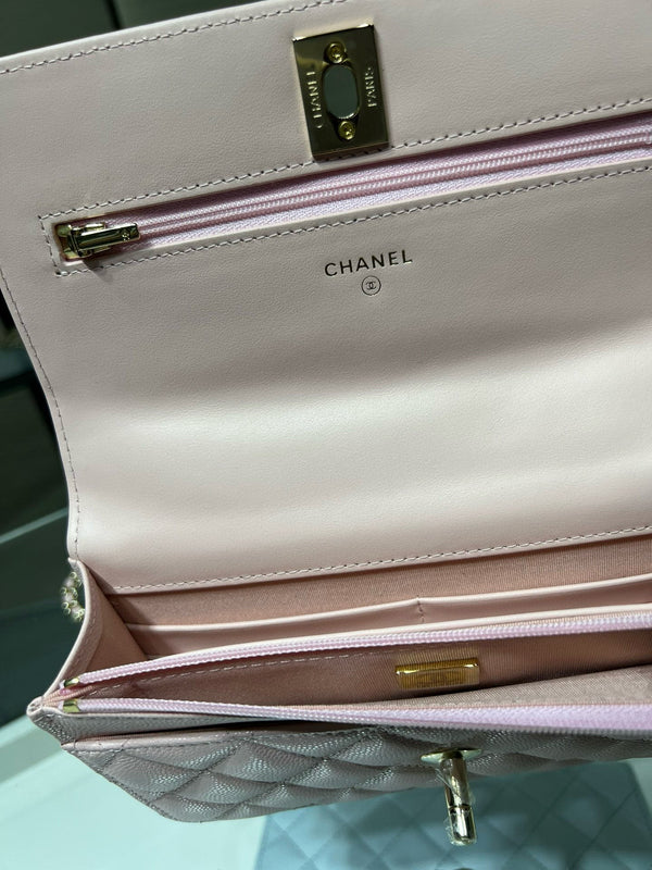 cc 25S Woc Top Handle 19cm Pink Grained Calfskin Light Gold Hardware