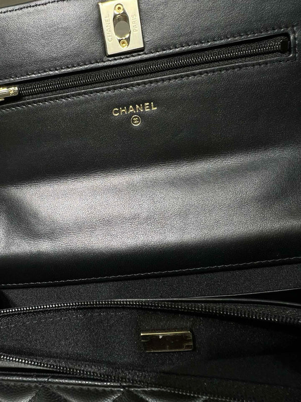 cc 25S Woc Top Handle 19cm Black Grained Calfskin Light Gold Hardware