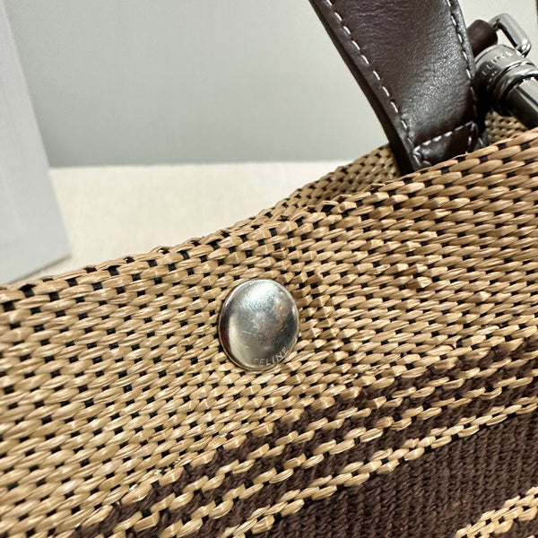 Celine Mini Cabas 23cm Chocolate Calfskin Dark Beige Textile