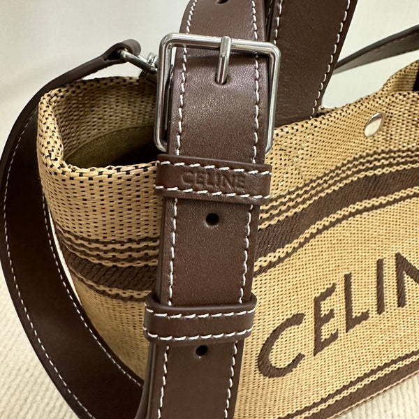 Celine Mini Cabas 23cm Chocolate Calfskin Dark Beige Textile