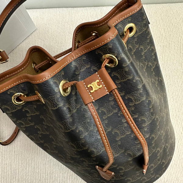 CLARA BAG 24 IN BLACK TRIOMPHE CANVAS AND BROWN CALFSKIN TRIM