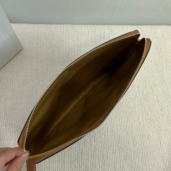 BORSA PICCOLA 25 IN TELA TRIOMPHE NERA E PELLE DI VITELLO MARRONE CON STAMPA CELINE