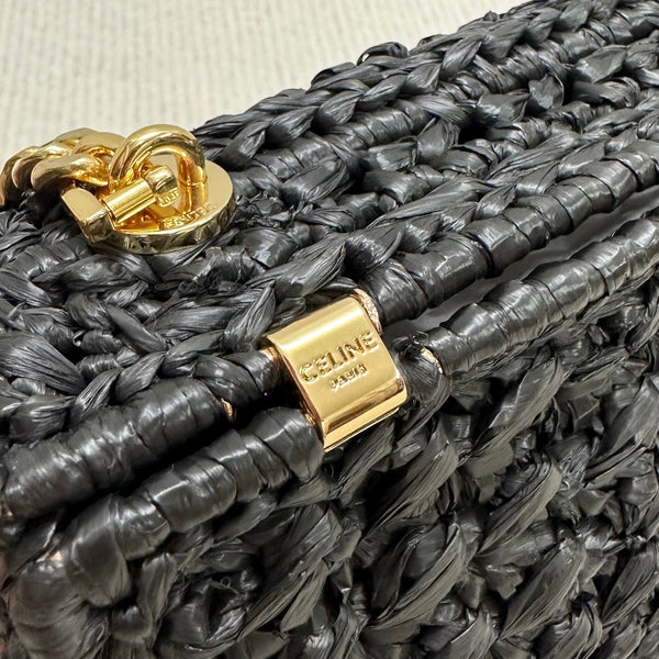 Celin Triomphe 20cm Black Raffia