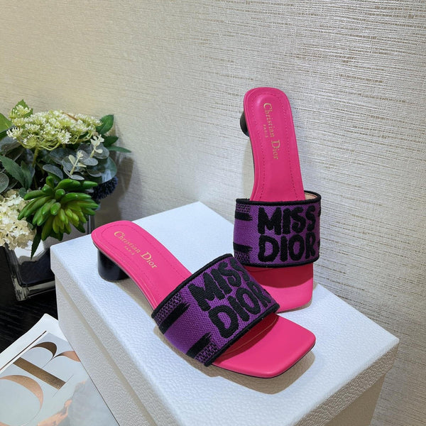 dway heeled slide 35 purple red embroidered cotton