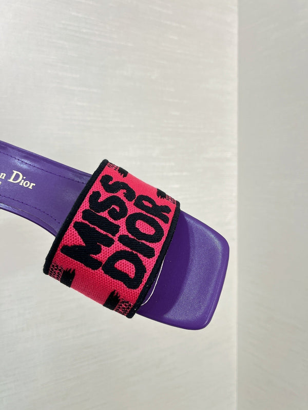 dway ciabatte con tacco 35 rosso viola cotone ricamato