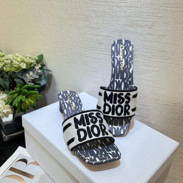 dway heeled slide 35 embroidered cotton grey miss cd alllover motif