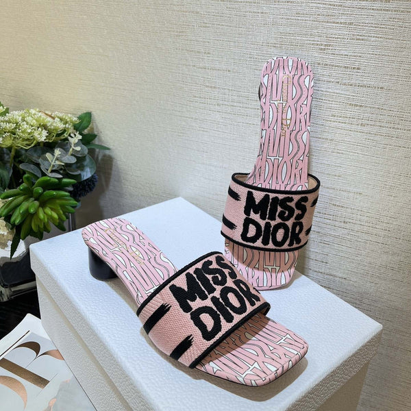 dway heeled slide 35 embroidered cotton pink miss cd alllover motif