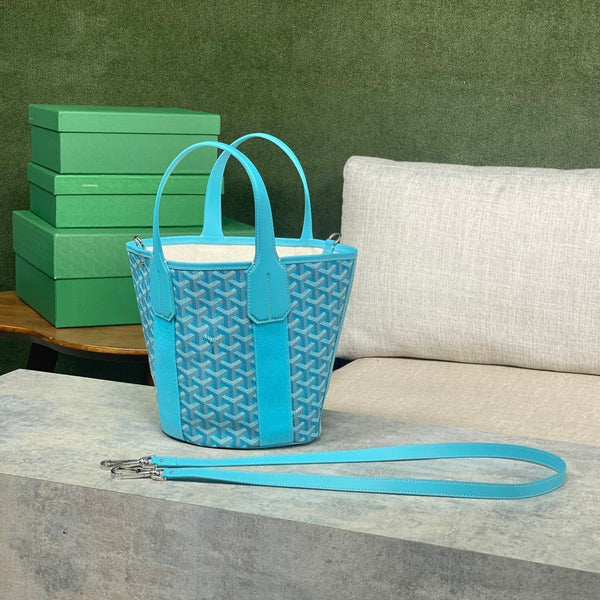 BELHARRA 24 PICCOLA IN TELA GOYARDINE BLU BABY E PELLE DI AGNELLO