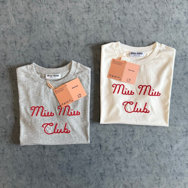 Miu SS26 T-shirt brodé à manches courtes en coton 350483