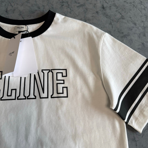 T-shirt imprimé lettres color-block Céline PE26 Coton blanc noir 350495