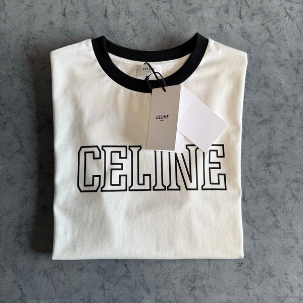 T-shirt imprimé lettres color-block Céline PE26 Coton blanc noir 350495