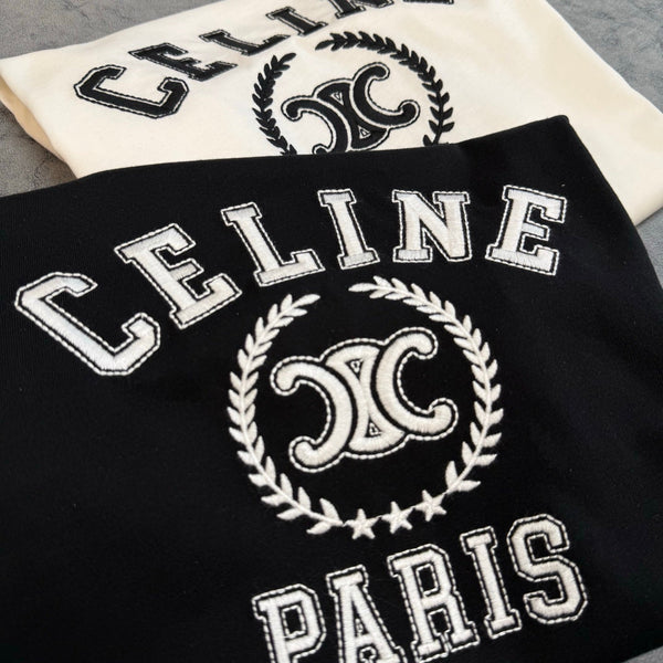 Celine Triomphe Print T-shirt Black White Cotton 350428