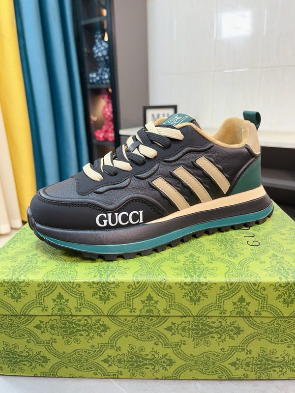 GG Men's Sneaker Black Beige Cowhide 523394