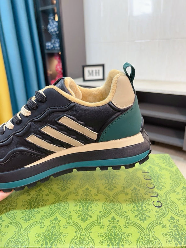 GG Men's Sneaker Black Beige Cowhide 523394