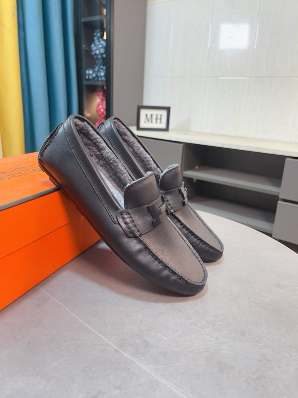 HM Men's Loafer Black Cowhide Fur Lining 524403