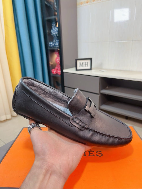 HM Men's Loafer Black Cowhide Fur Lining 524403