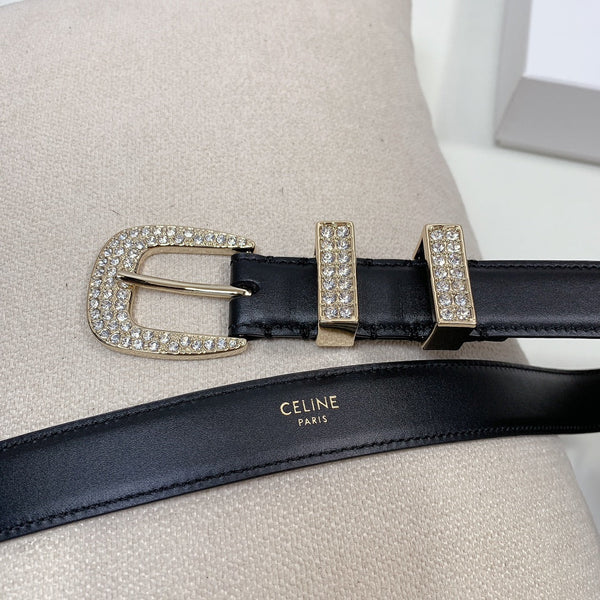 CL 25 MM MARCO BELT WITH STRASS IN BLACK CALFSKIN GOLD HARDWARE