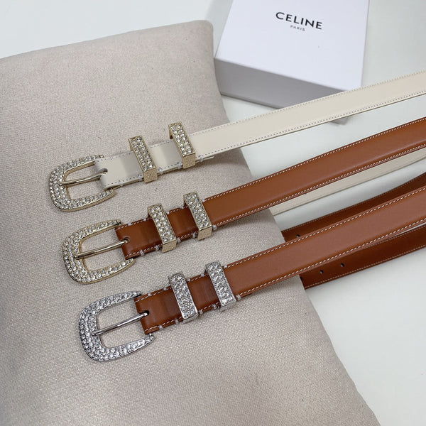 CL 25 MM MARCO BELT WITH STRASS IN BRONZE BROWN CALFSKIN SILVER HARDWARE