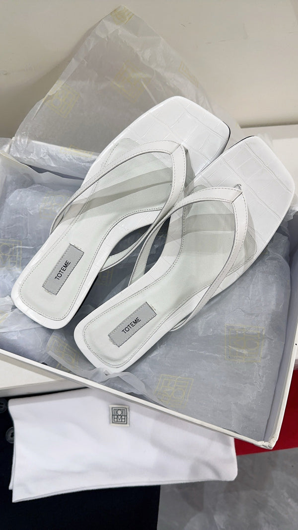 Totem Thong Sandals White Croc-Effect Leather 751658