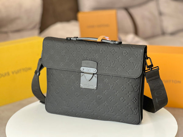 LV S-Lock Briefcase 39cm Black Taurillon Monogram leather