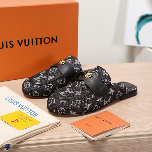 LV 25C Flat Mule Tessuto Denim Monogram Nero 218314