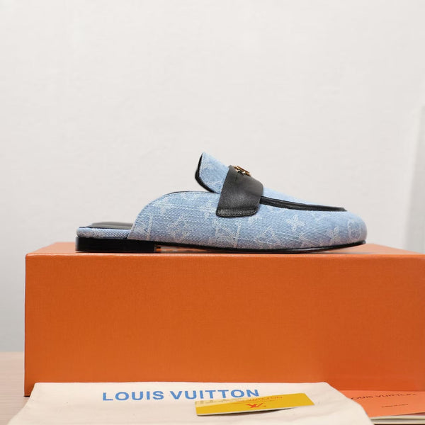 LV 25C Flat Mule Blue Pastel Monogram Cowhide 218316